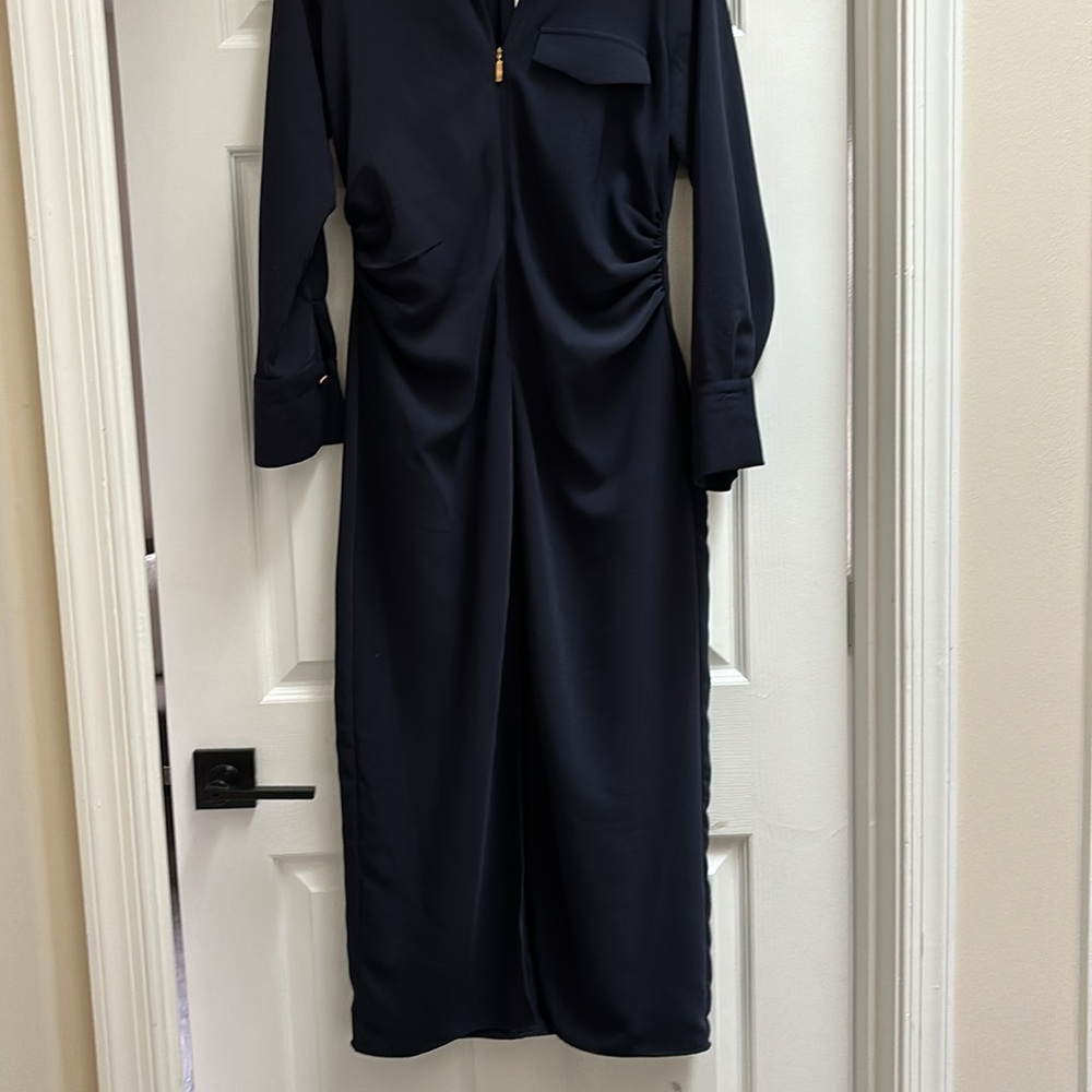 Zara Black Long Sleeve Shirt Dress with Front Slit - Picture 4 of 7